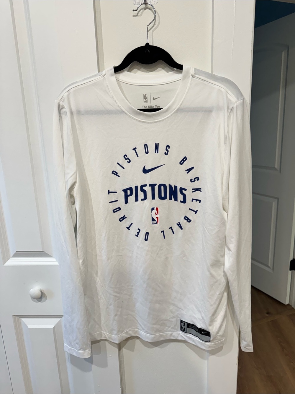 Nike White Detroit Pistons Long Sleeve Crew Tee